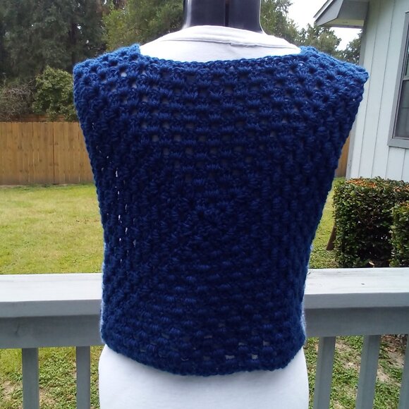 Handed Crafted Granny Square Vest, Color Blue, Size M/ L. - Picture 2 of 4